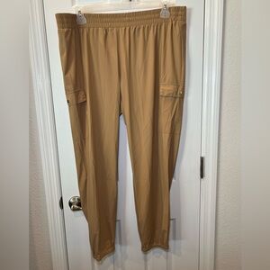 Relaxed Tan Cargo Pants with Elastic Waist